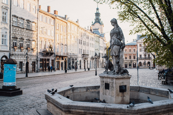 Empty Lviv Square April 2020